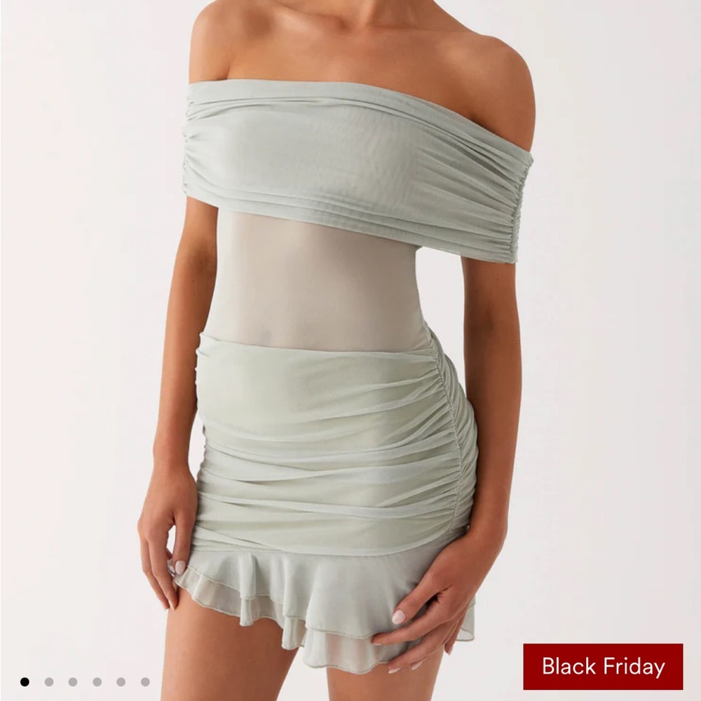 Peppermayo Off-Shoulder Sage Mini Dress